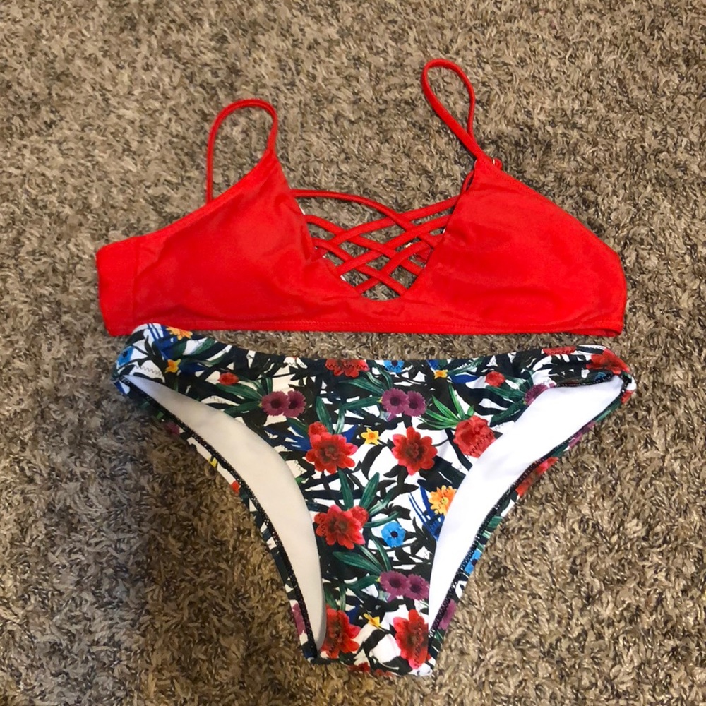 Red & floral bikini